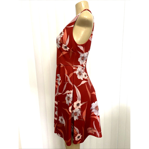 Ted Baker Enyaa Floral Skater Dress Fit Flare Sleeveless V Neck Red Zip … - Picture 6 of 10